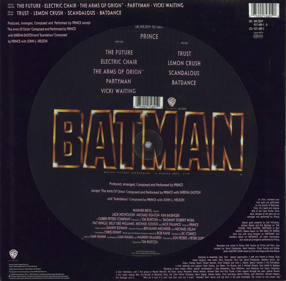 Prince Batman UK picture disc LP (vinyl picture disc album) 075992748919