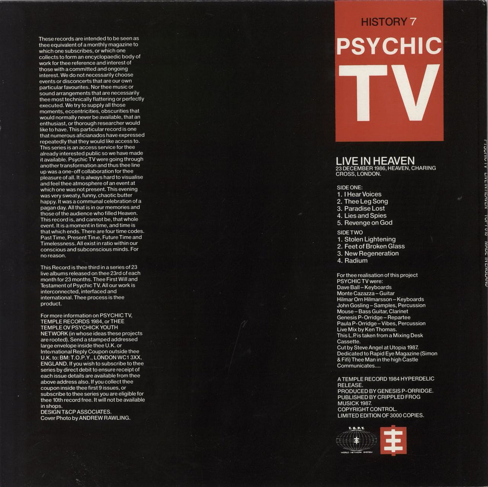 Psychic TV Live In Heaven UK vinyl LP album (LP record)