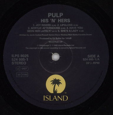 Pulp His 'N' Hers UK vinyl LP album (LP record) PULLPHI199637