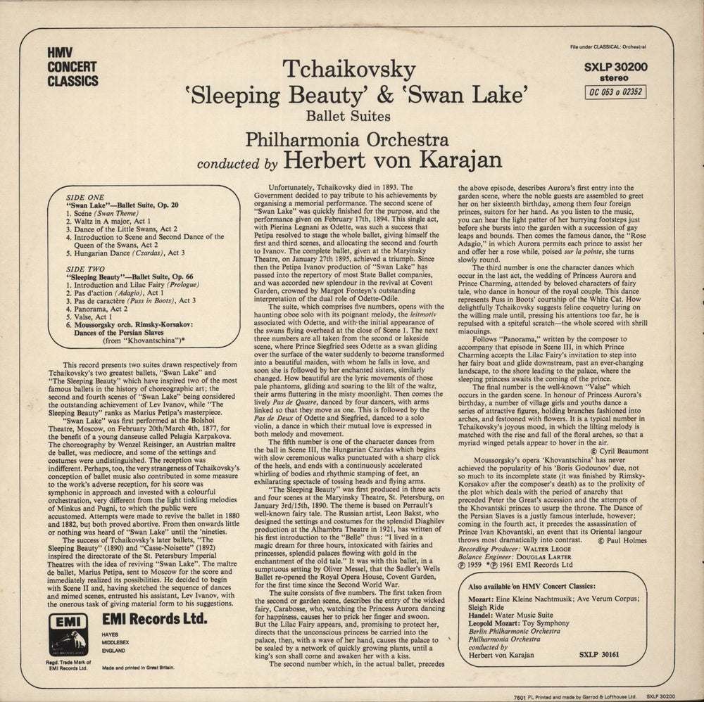 Pyotr Ilyich Tchaikovsky Karajan Conducts Tchaikovsky UK vinyl LP album (LP record)