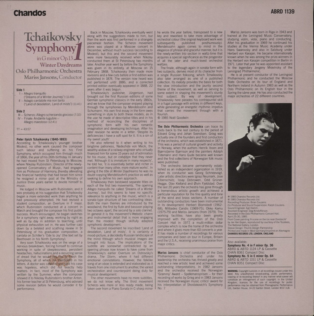 Pyotr Ilyich Tchaikovsky Tchaikovsky: Symphony No.1 In G Minor Op. 13, Winter Daydreams UK vinyl LP album (LP record)