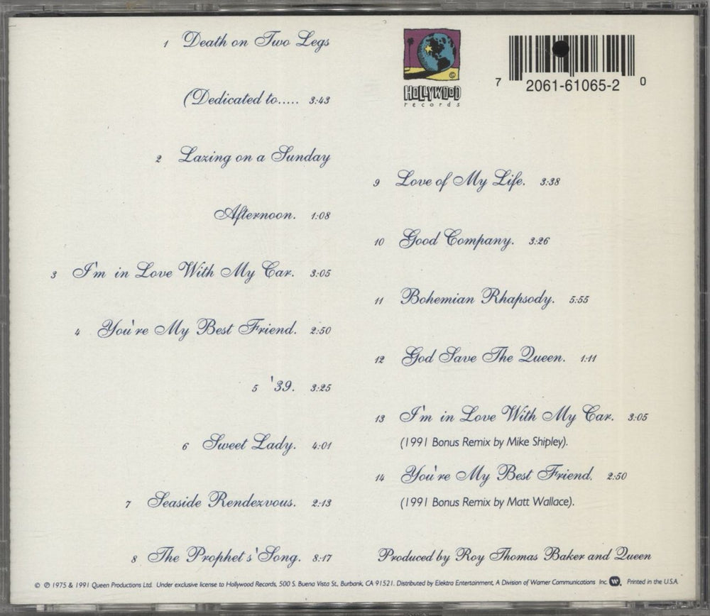 Queen A Night At The Opera US CD album (CDLP) 720616106520