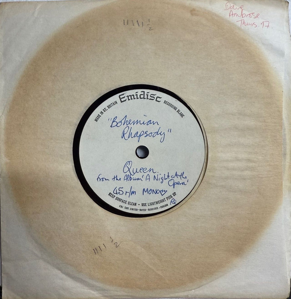 Queen Bohemian Rhapsody UK acetate QUEATBO878058