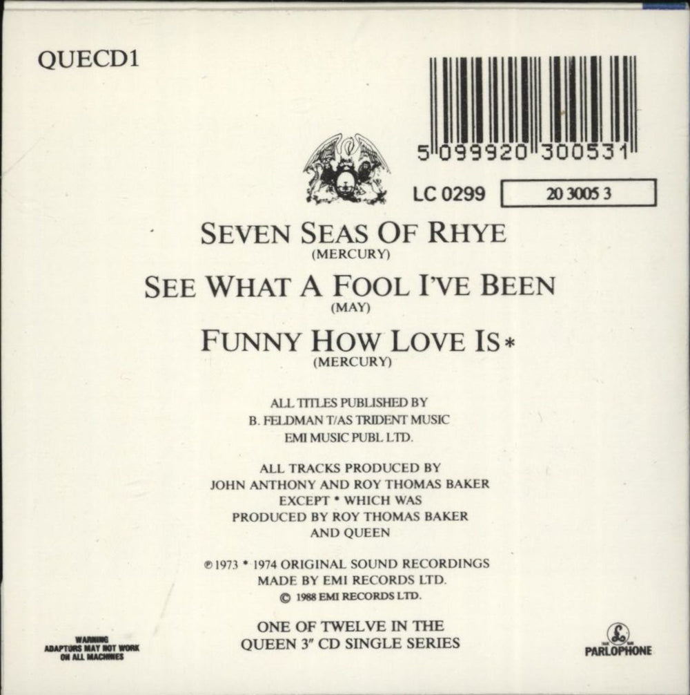 Queen Seven Seas Of Rhye UK 3" CD single (CD3) 5099920300531