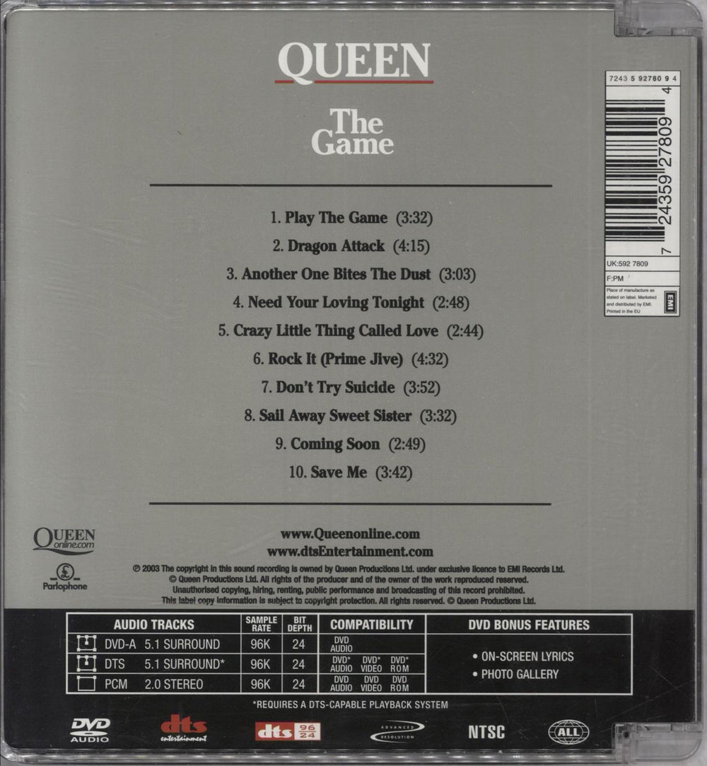 Queen The Game UK DVD-Audio disc 724359278094