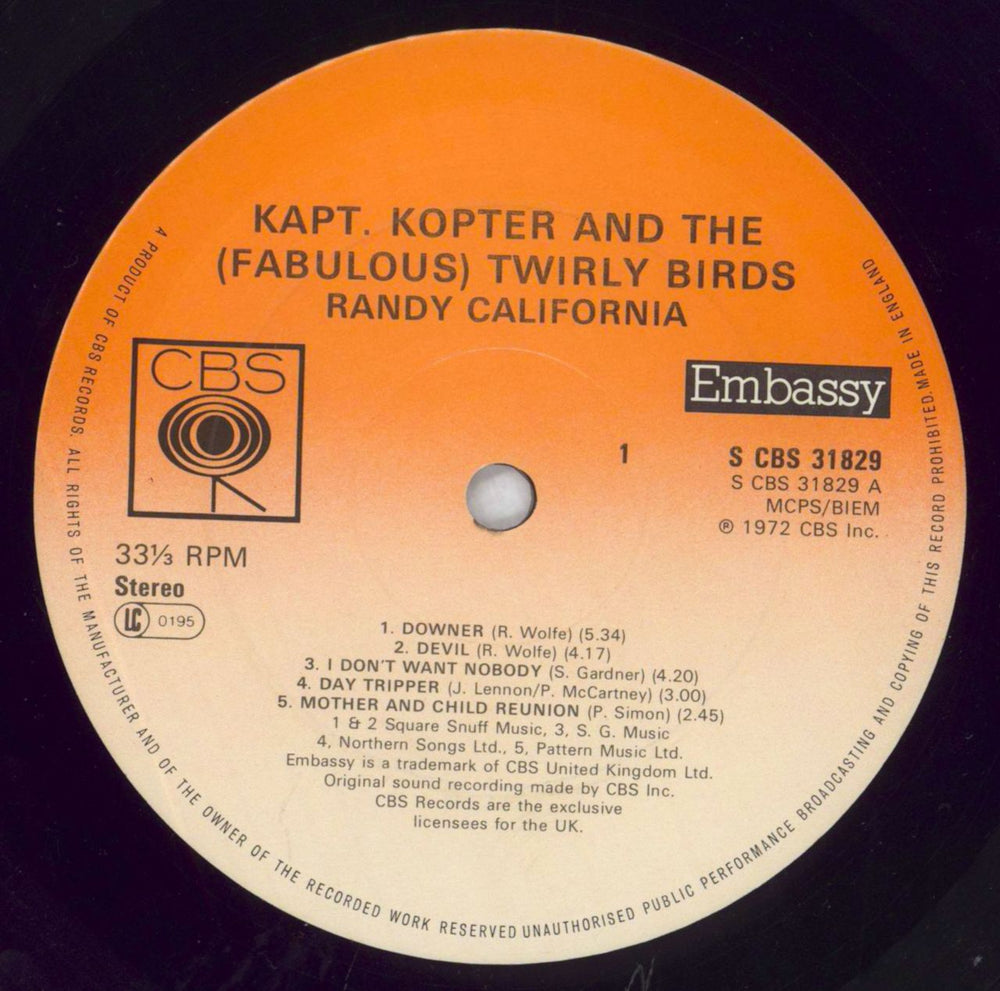 Randy California Kapt. Kopter And The (Fabulous) Twirly Birds UK vinyl LP album (LP record) CLFLPKA826257