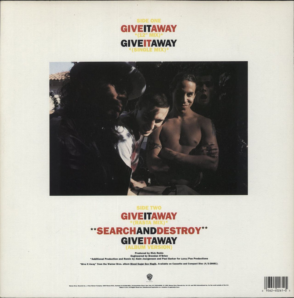 Red Hot Chili Peppers Give It Away US 12" vinyl single (12 inch record / Maxi-single) 093624026105