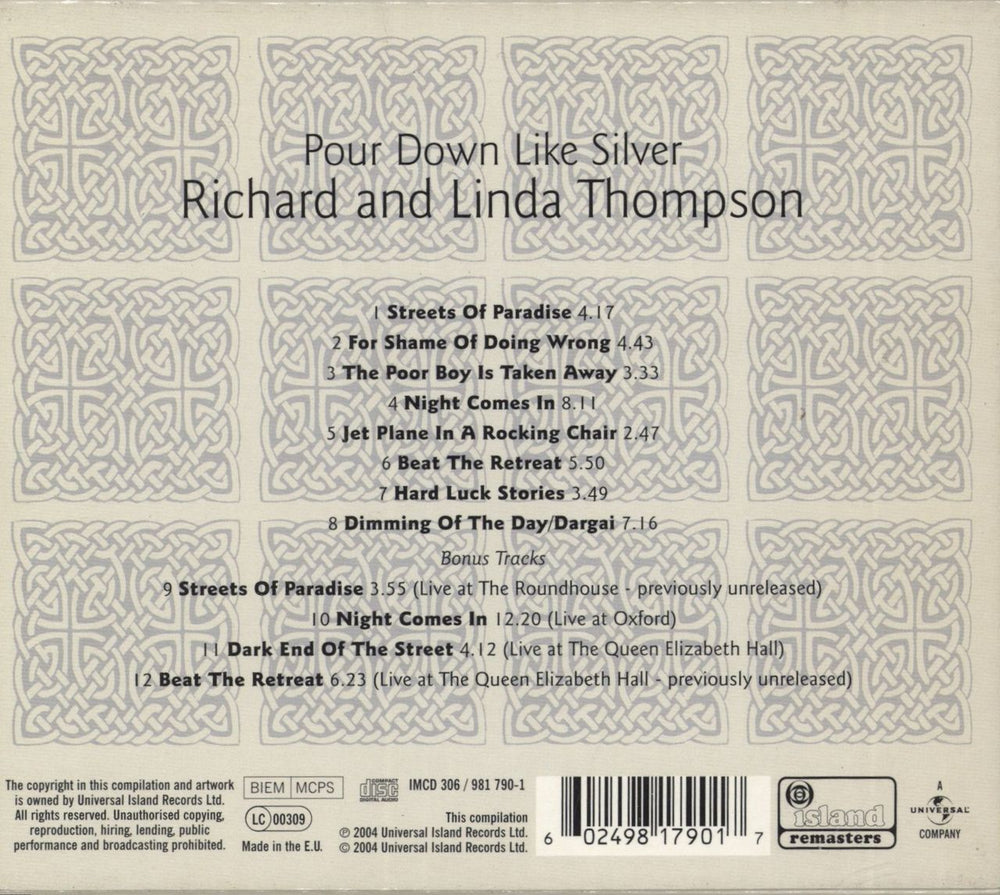 Richard & Linda Thompson Pour Down Like Silver UK CD album (CDLP) 602498179017
