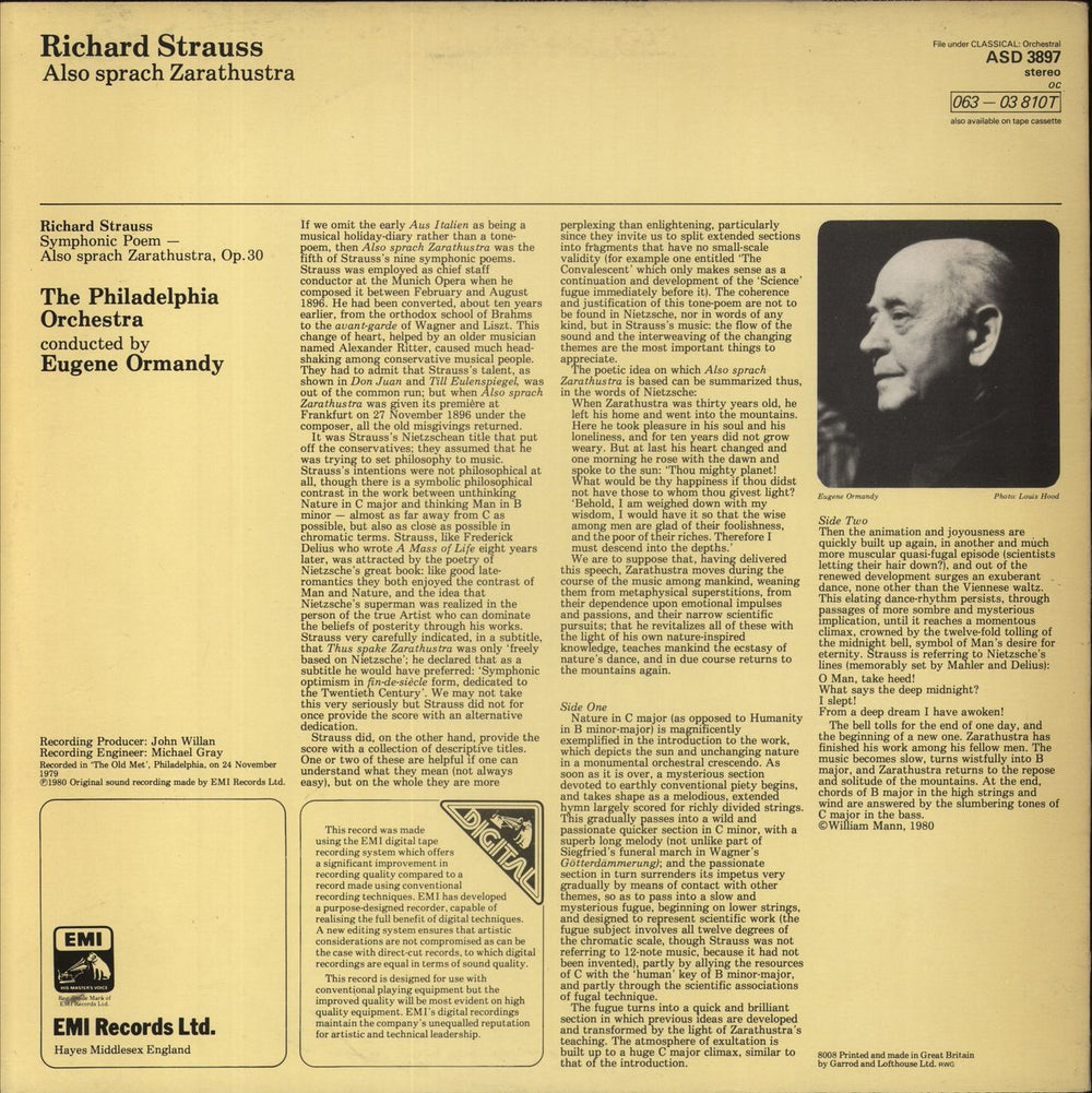 Richard Strauss Also Sprach Zarathustra UK vinyl LP album (LP record)