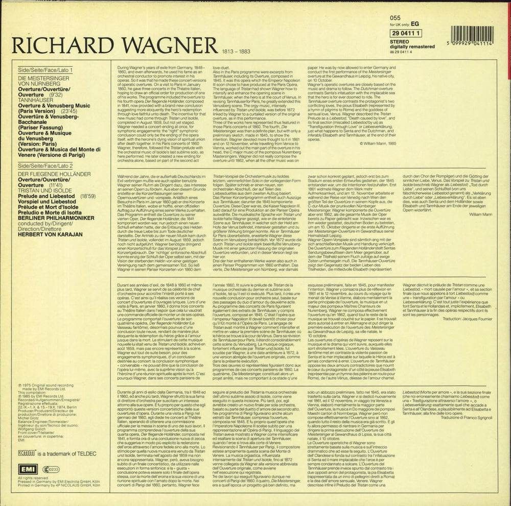 Richard Wagner Wagner: Tristan Und Isolde, Tannhäuser, Die Meistersinger Von Nürnberg, Der Fliegende Holländer German vinyl LP album (LP record)