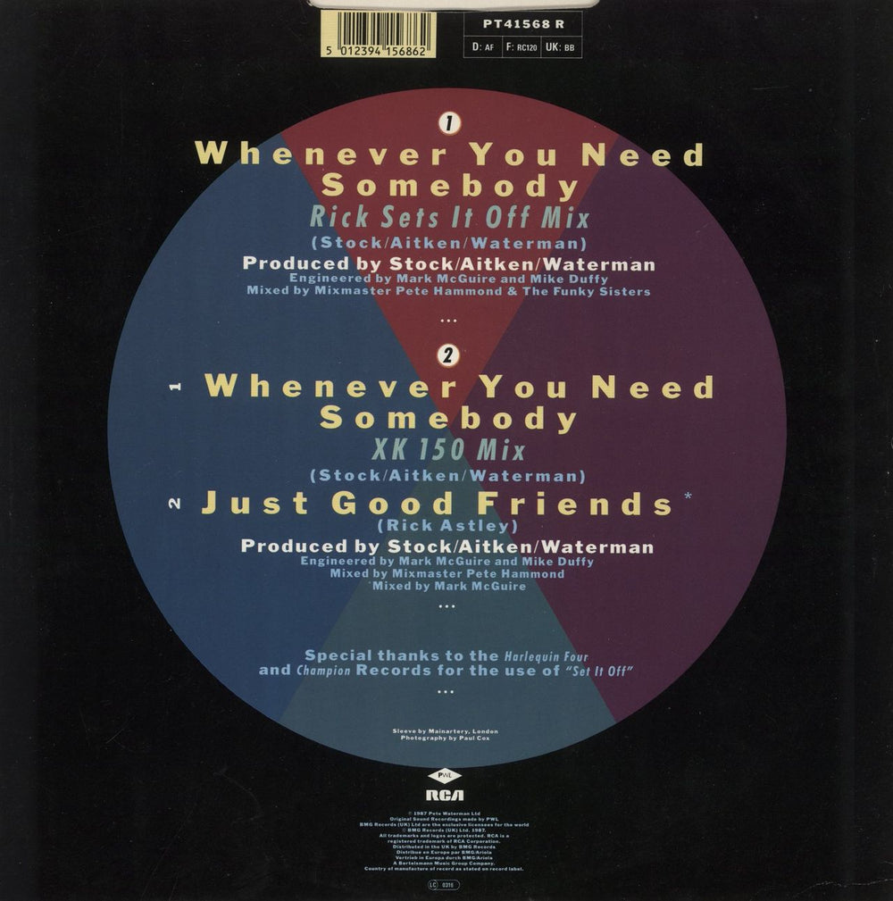 Rick Astley Whenever You Need Somebody UK 12" vinyl single (12 inch record / Maxi-single) 5012394156862