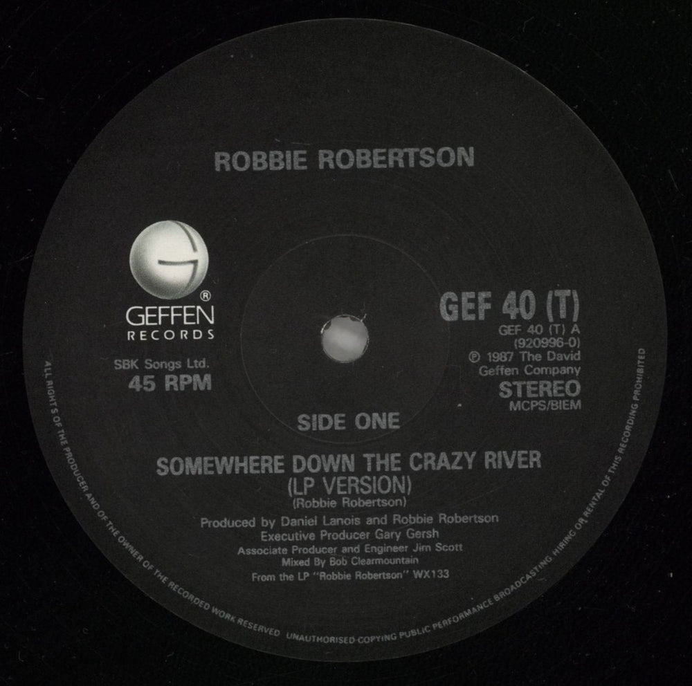 Robbie Robertson Somewhere Down The Crazy River + Poster UK 12" vinyl single (12 inch record / Maxi-single) RRN12SO663230