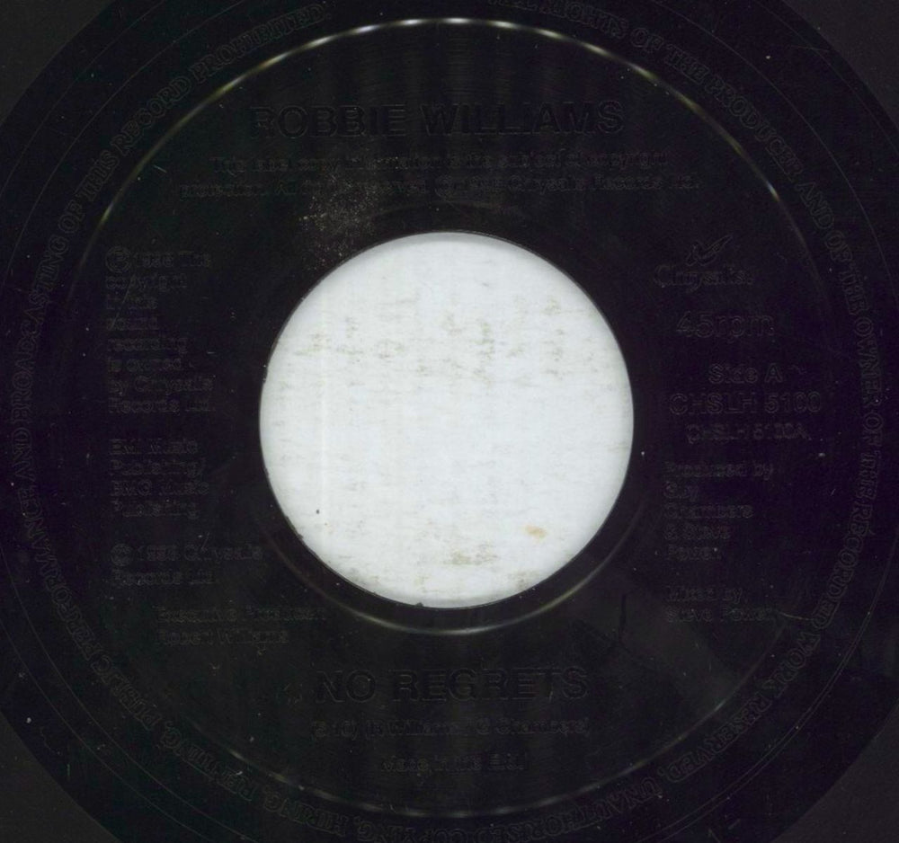 Robbie Williams No Regrets - Jukebox UK 7" vinyl single (7 inch record / 45) CHSLH5100
