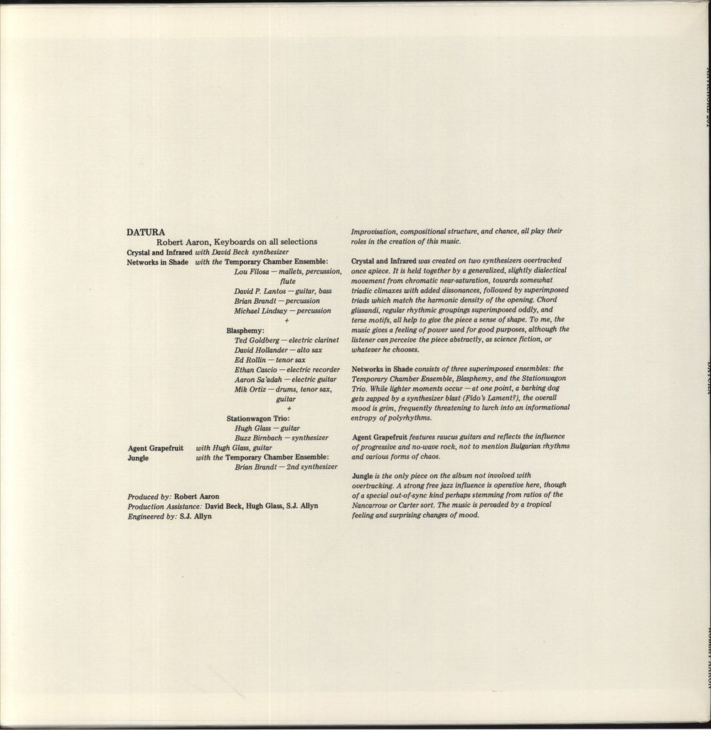 Robert Aaron Datura US vinyl LP album (LP record)
