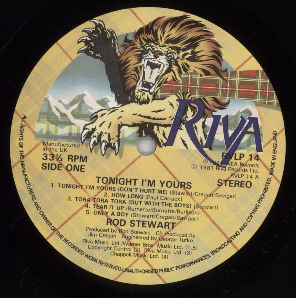 Rod Stewart Tonight I'm Yours - 3 Song Sticker UK vinyl LP album (LP record) RODLPTO835427