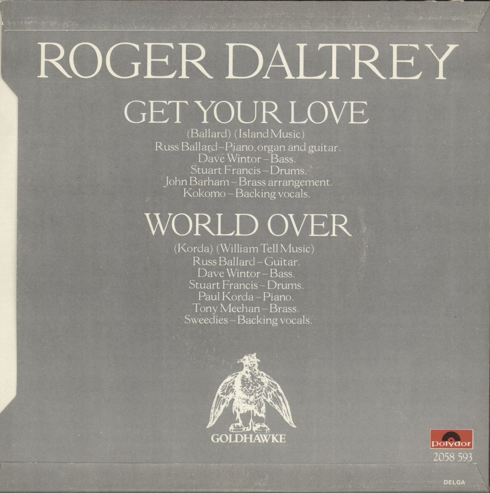 Roger Daltrey Get Your Love UK 7" vinyl single (7 inch record / 45)