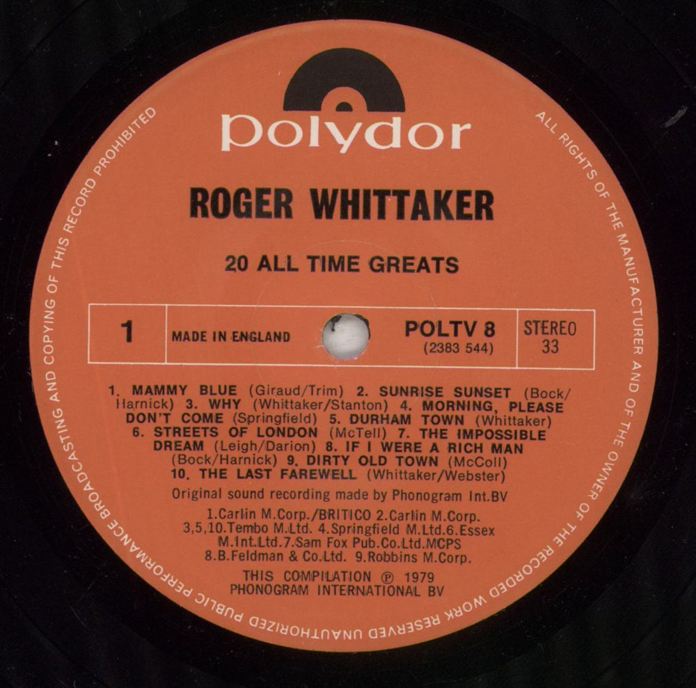 Roger Whittaker 20 All Time Greats UK vinyl LP album (LP record) RWHLPAL303749