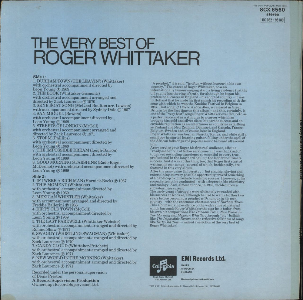 Roger Whittaker The Very Best Of Roger Whittaker UK vinyl LP album (LP record)