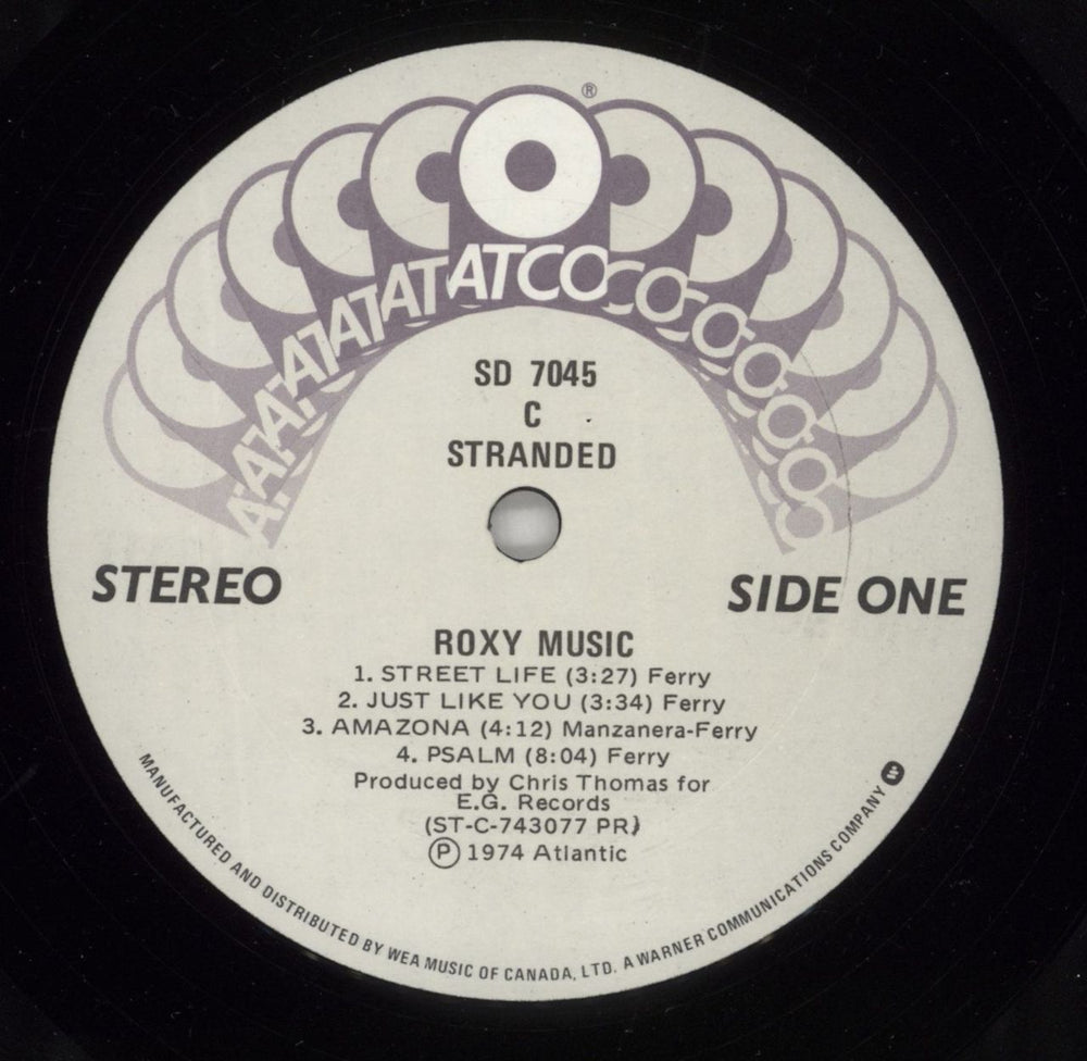 Roxy Music Stranded Canadian vinyl LP album (LP record) RXYLPST598023