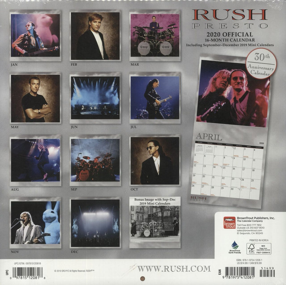 Rush 2020 Calendar - Sealed Canadian calendar 9781975412081