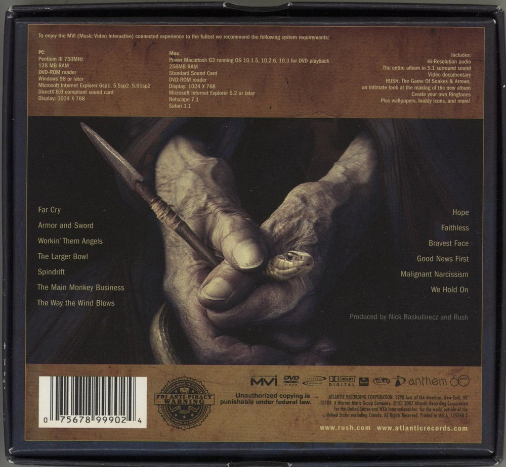 Rush Snakes & Arrows Canadian 2-disc CD/DVD set 075678999024