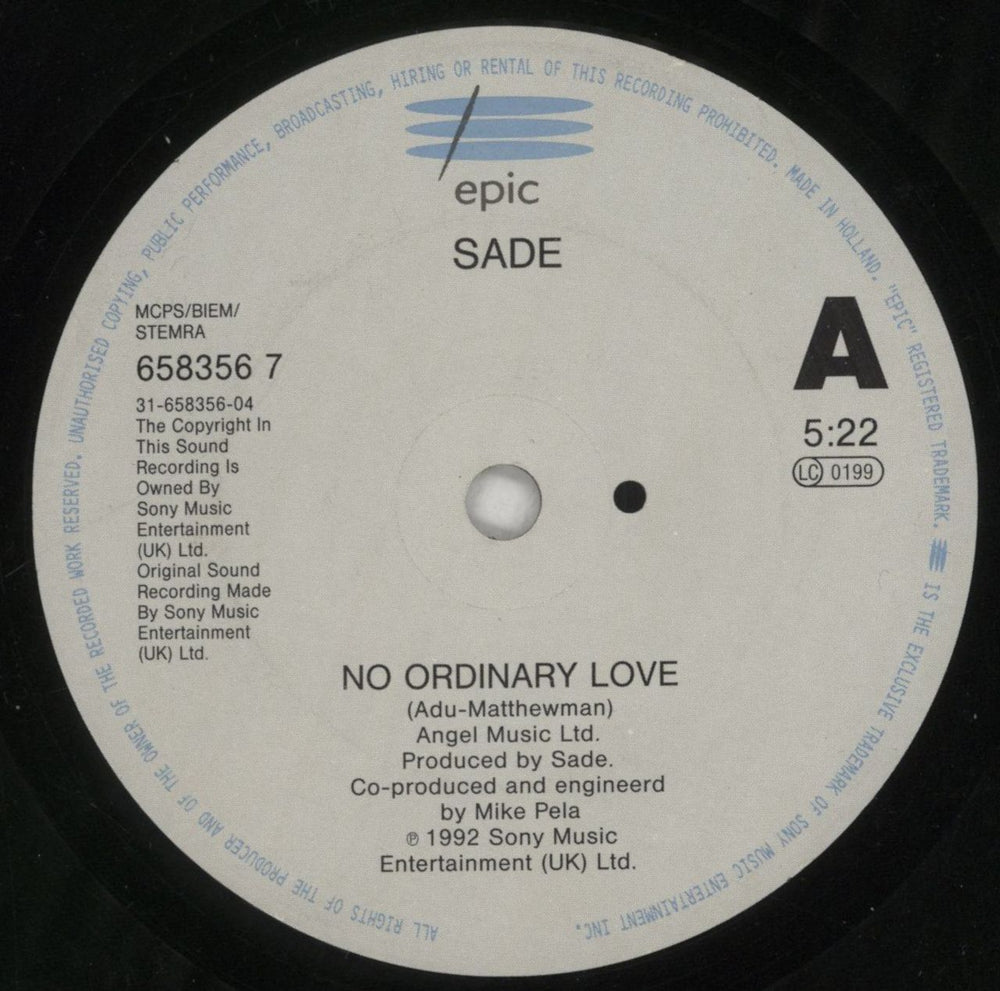 Sade No Ordinary Love Dutch 7" vinyl single (7 inch record / 45) SAD07NO711044