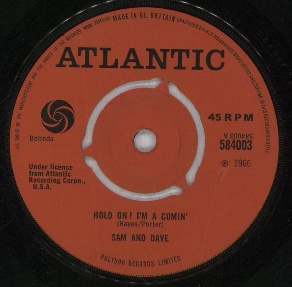 Sam & Dave Hold On! I'm A Comin' UK 7" vinyl single (7 inch record / 45) 584003