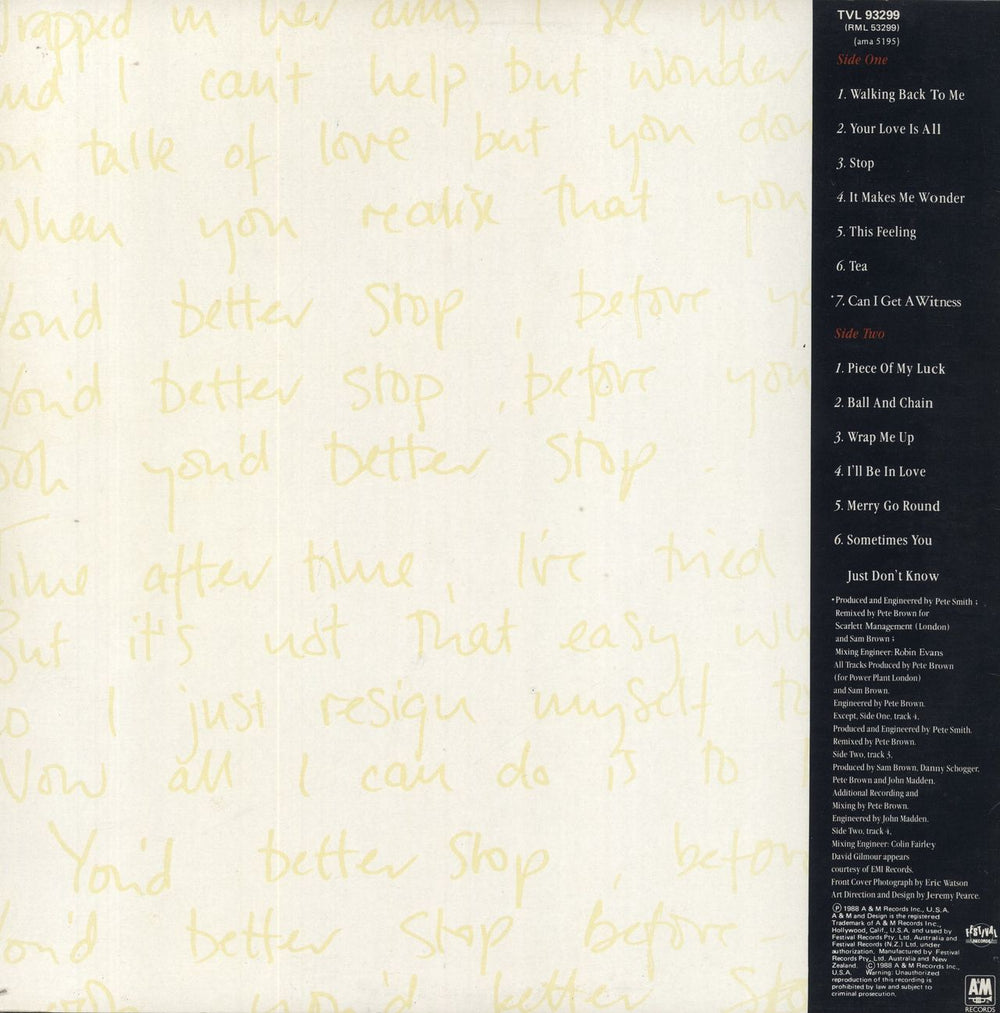 Sam Brown Stop! Australian vinyl LP album (LP record)