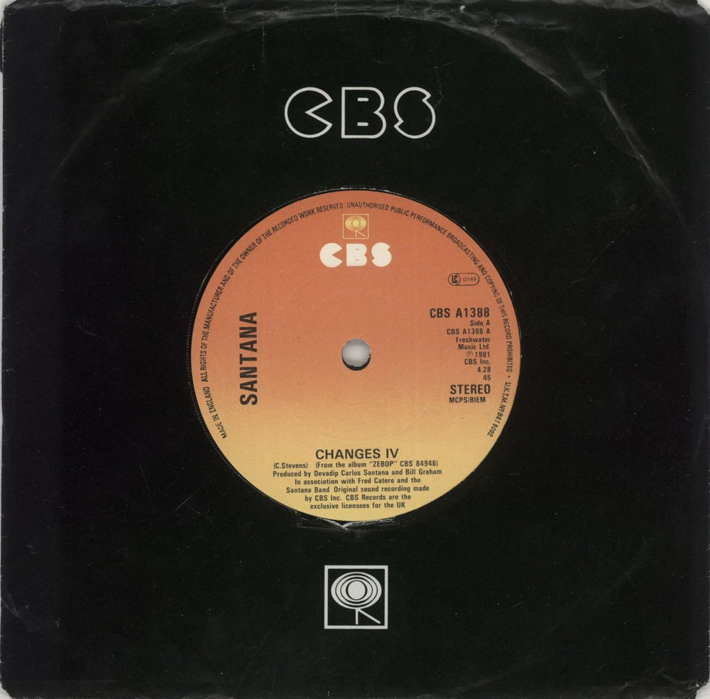 Santana Changes IV UK 7" vinyl single (7 inch record / 45) CBSA1388
