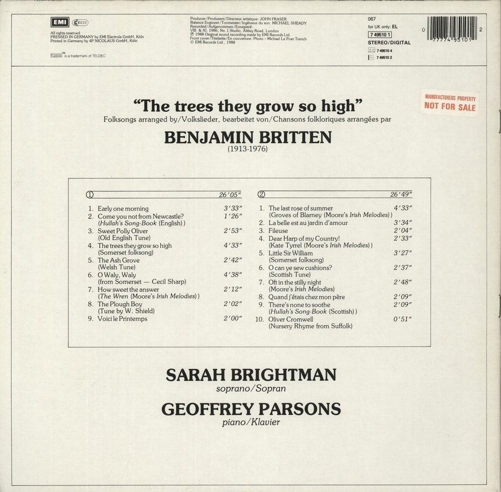 Sarah Brightman The Trees They Grow So High - Factory Sample German Promo vinyl LP album (LP record) 077774951012