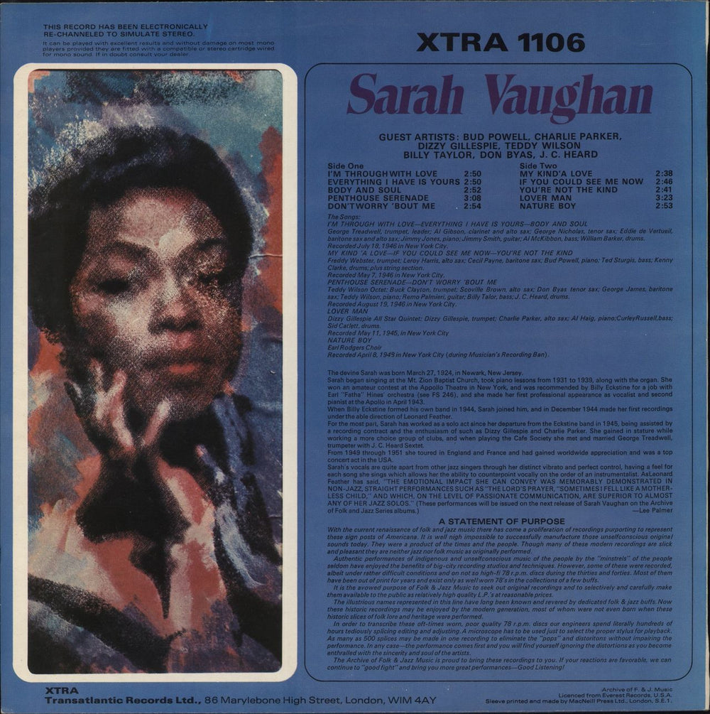 Sarah Vaughan Sarah Vaughan UK vinyl LP album (LP record)