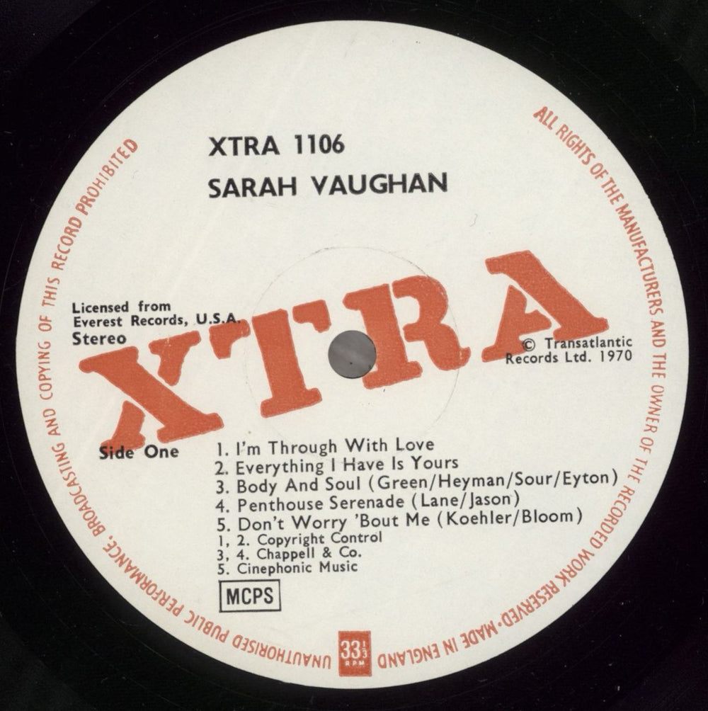 Sarah Vaughan Sarah Vaughan UK vinyl LP album (LP record) VAALPSA536466