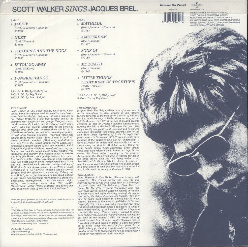 Scott Walker Scott Walker Sings Jacques Brel - 180gm UK vinyl LP album (LP record) 0600753442104