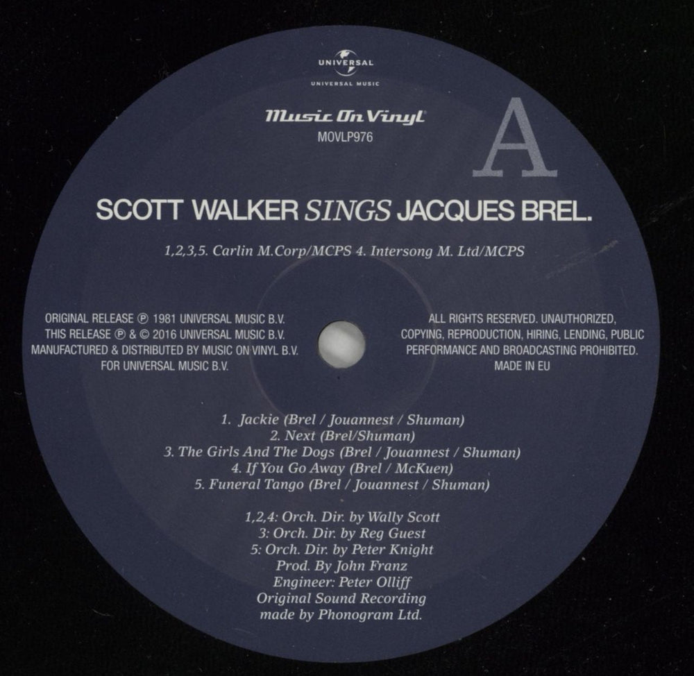 Scott Walker Scott Walker Sings Jacques Brel - 180gm UK vinyl LP album (LP record) SWLLPSC866900