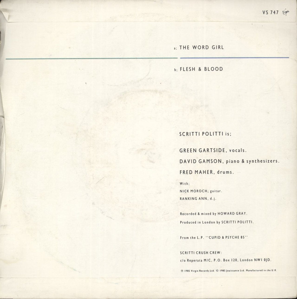 Scritti Politti The Word Girl UK 7" vinyl single (7 inch record / 45)
