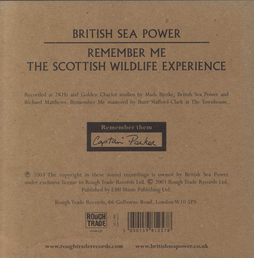 Sea Power Remember Me - Captain Parker UK 7" vinyl single (7 inch record / 45) 5050159812578