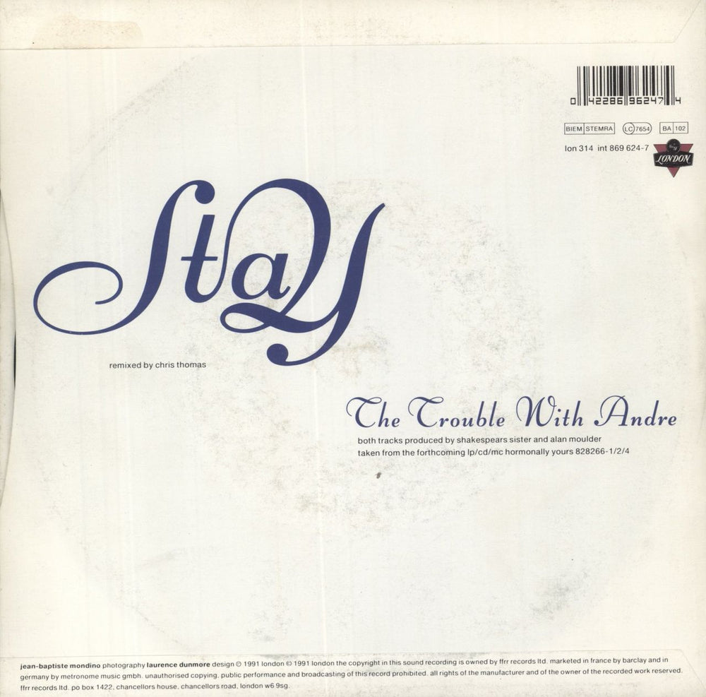 Shakespear's Sister Stay UK 7" vinyl single (7 inch record / 45) 042286962474