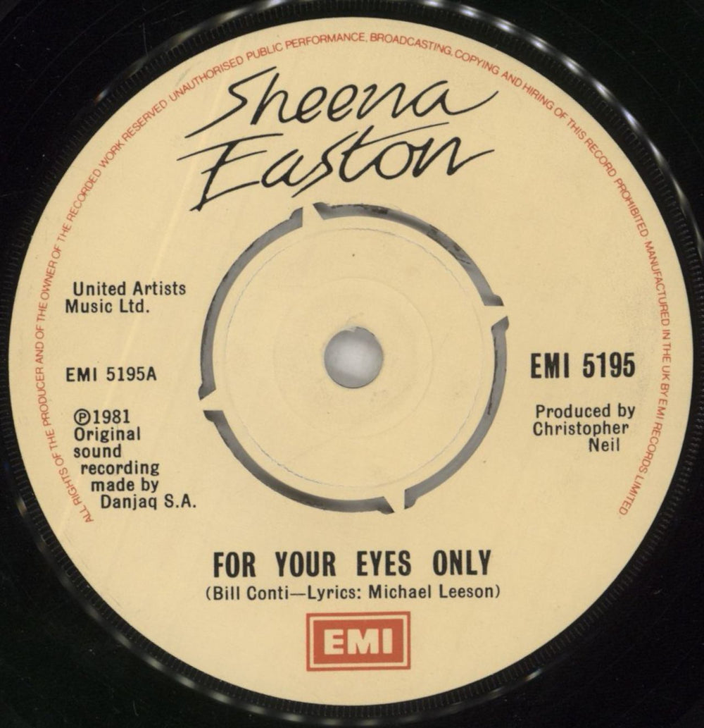 Sheena Easton For Your Eyes Only - 4pr + p/s UK 7" vinyl single (7 inch record / 45) EAS07FO48931