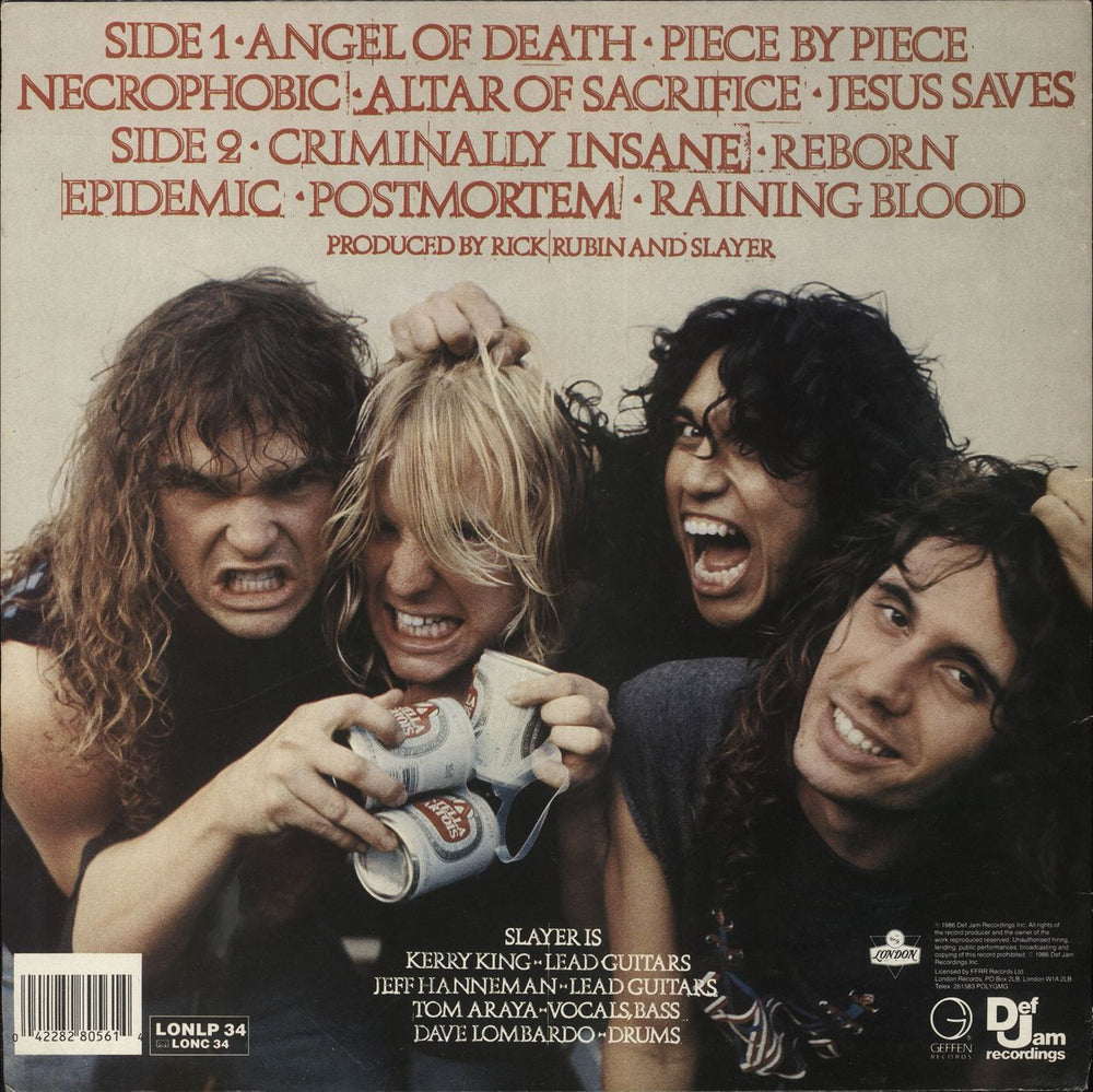 Slayer Reign In Blood - EX UK vinyl LP album (LP record) 042282805614