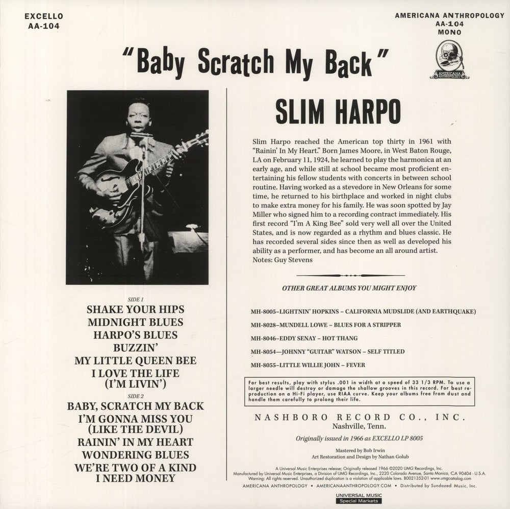 Slim Harpo Baby Scratch My Back US vinyl LP album (LP record) 090771200419