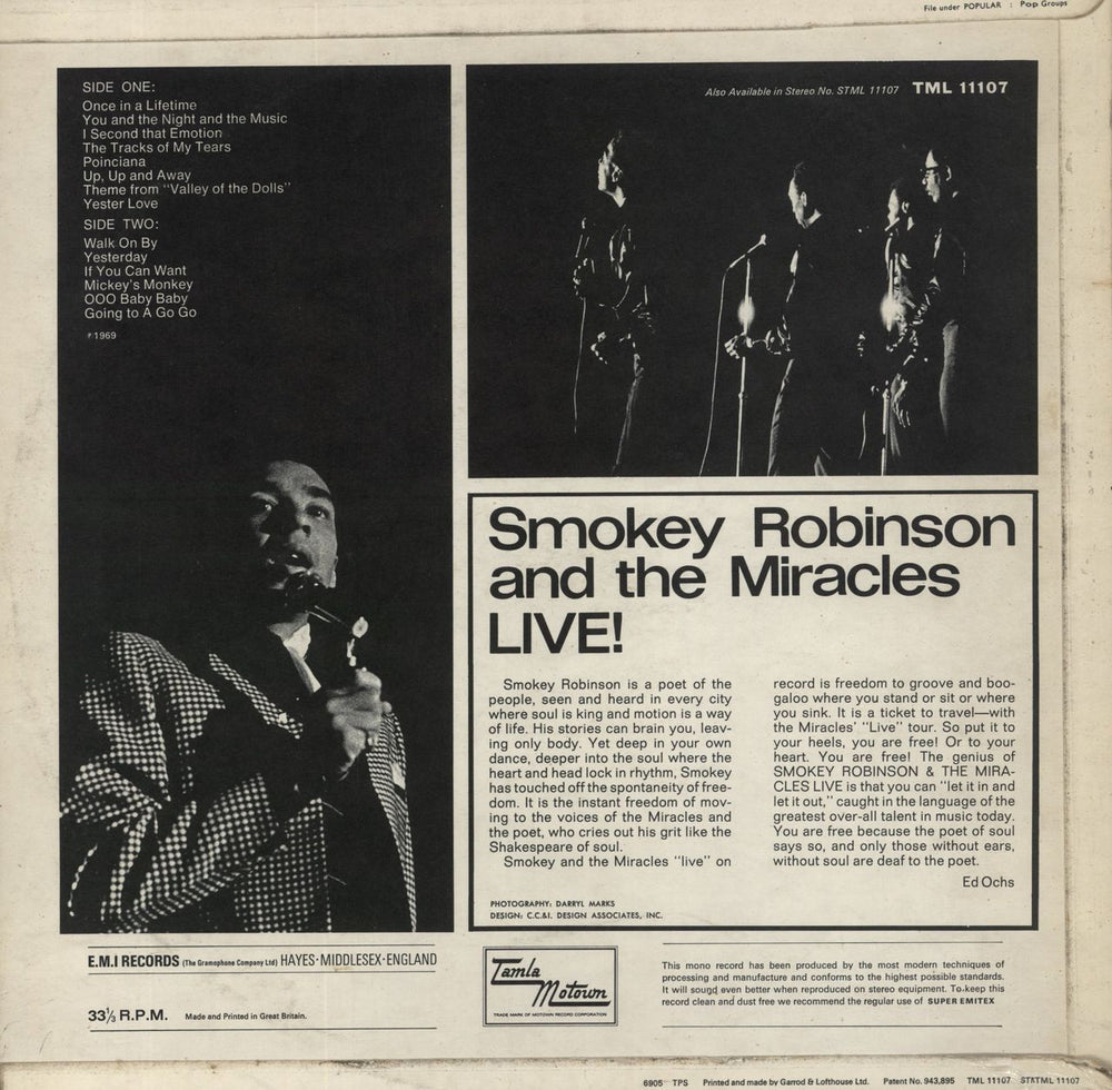 Smokey Robinson & The Miracles Live! UK vinyl LP album (LP record)