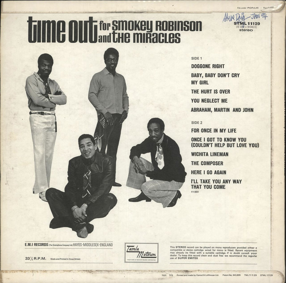 Smokey Robinson & The Miracles Time Out For Smokey Robinson & The Miracles UK vinyl LP album (LP record)