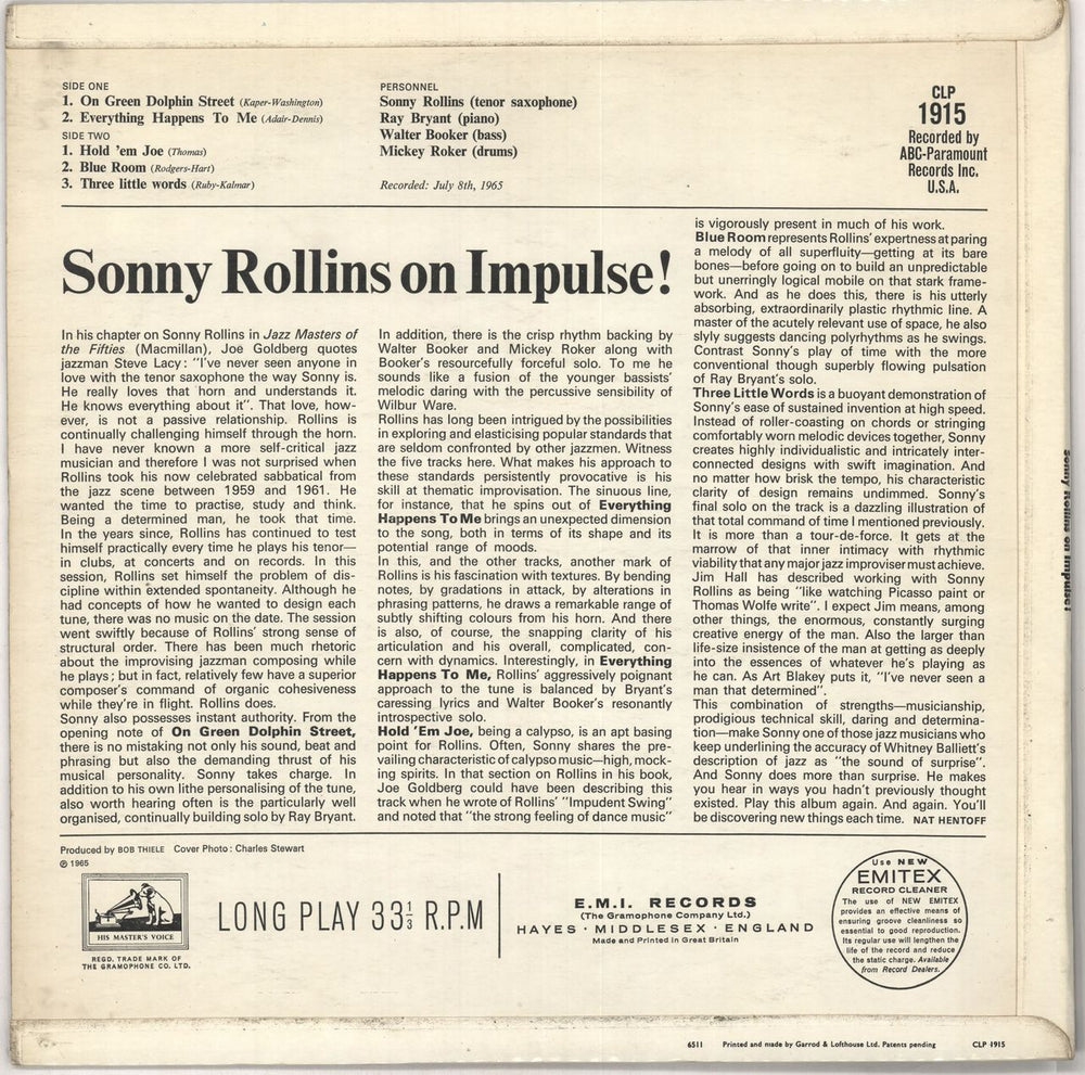 Sonny Rollins On Impulse! UK vinyl LP album (LP record) SOZLPON362662