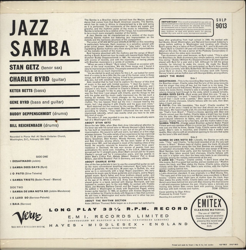 Stan Getz Jazz Samba - EX UK vinyl LP album (LP record)