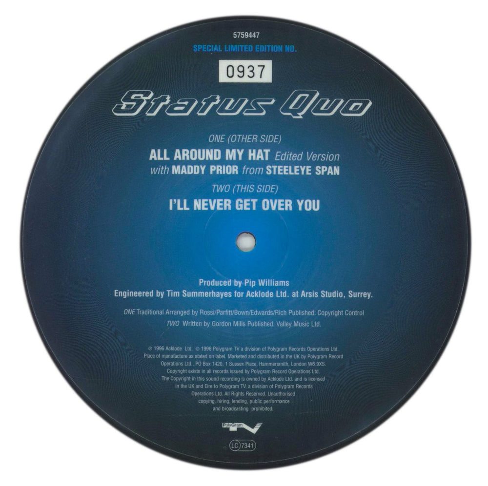 Status Quo All Around My Hat UK 7" vinyl picture disc (7 inch picture disc single) QUO7PAL81155