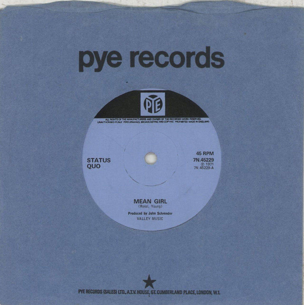 Status Quo Mean Girl - Solid UK 7" vinyl single (7 inch record / 45) 7N.45229