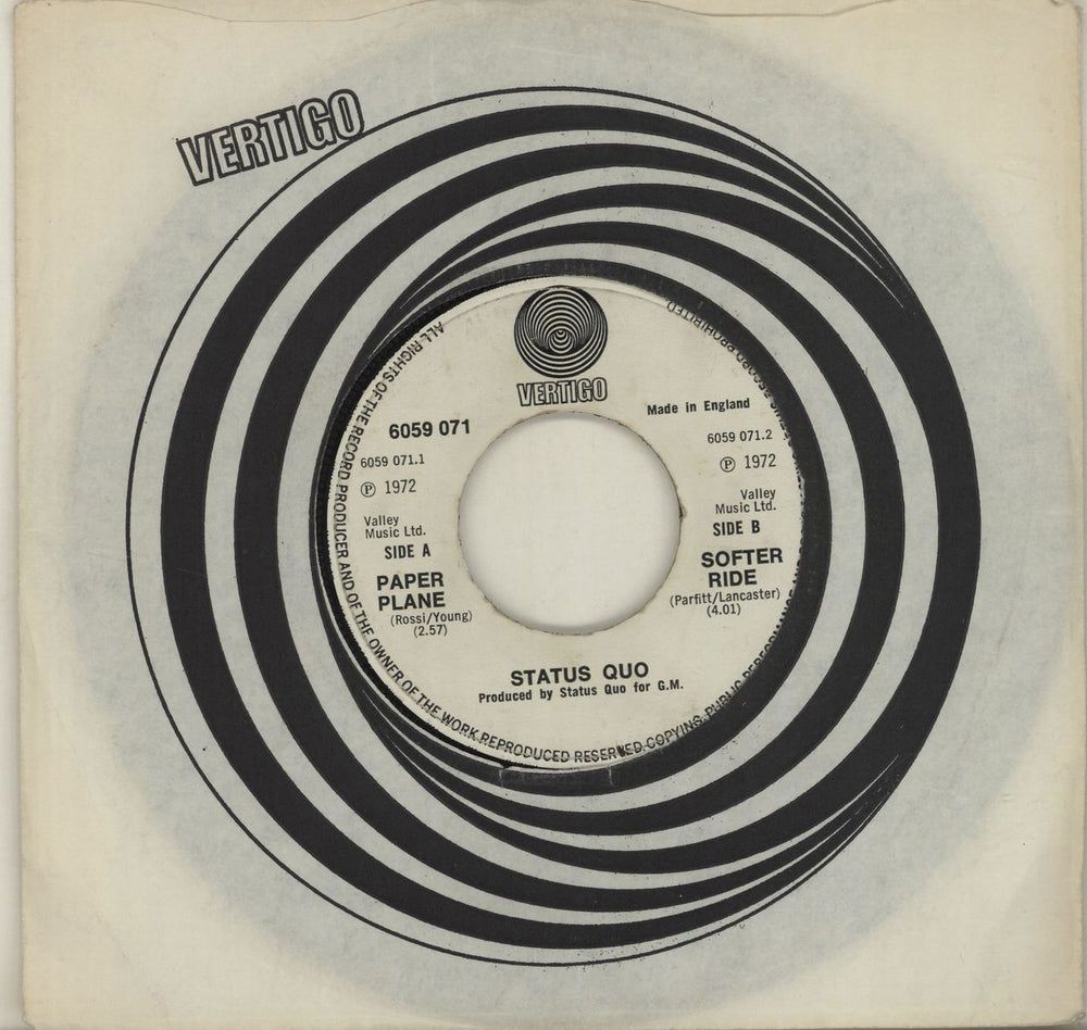 Status Quo Paper Plane - Wide - EX UK 7" vinyl single (7 inch record / 45) 6059071
