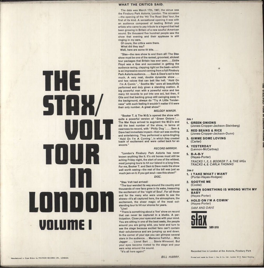 Stax The Stax-Volt Tour In London 1 - Hype Stickered Sleeve UK vinyl LP album (LP record)