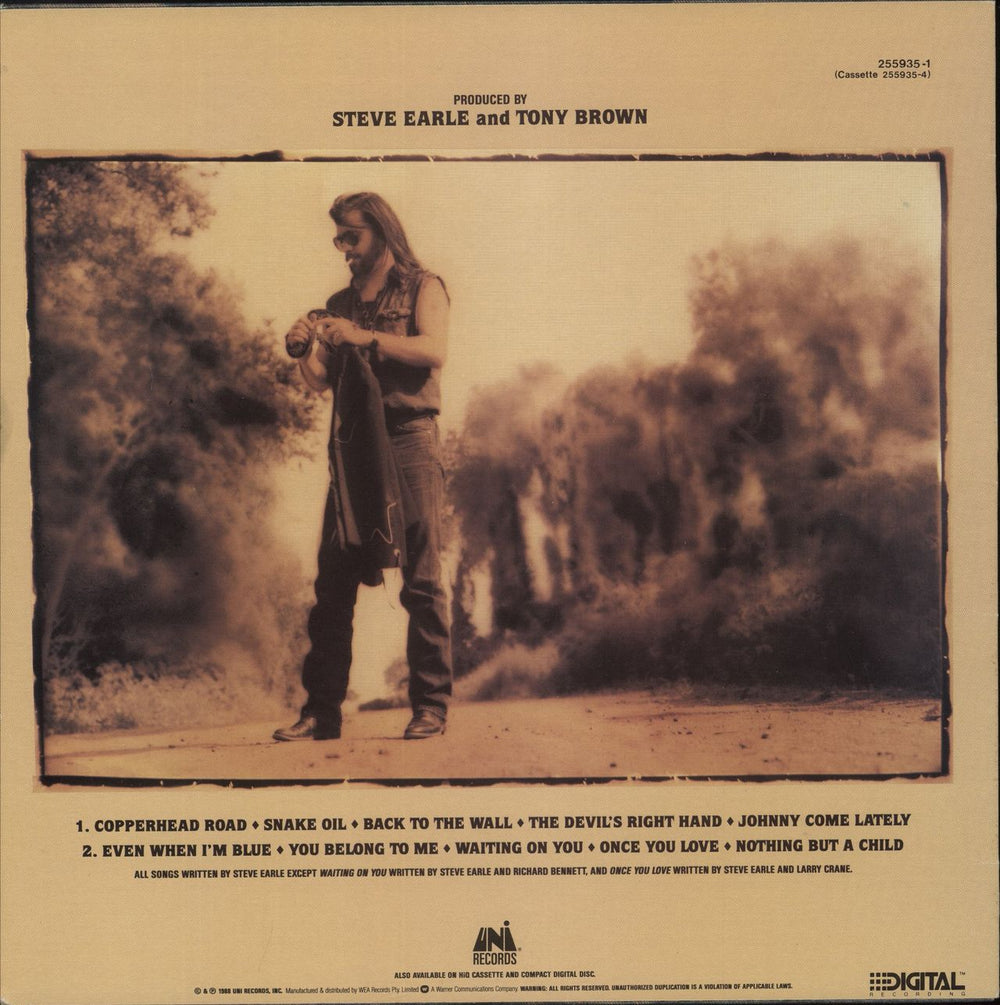 Steve Earle Copperhead Road Australian vinyl LP album (LP record)