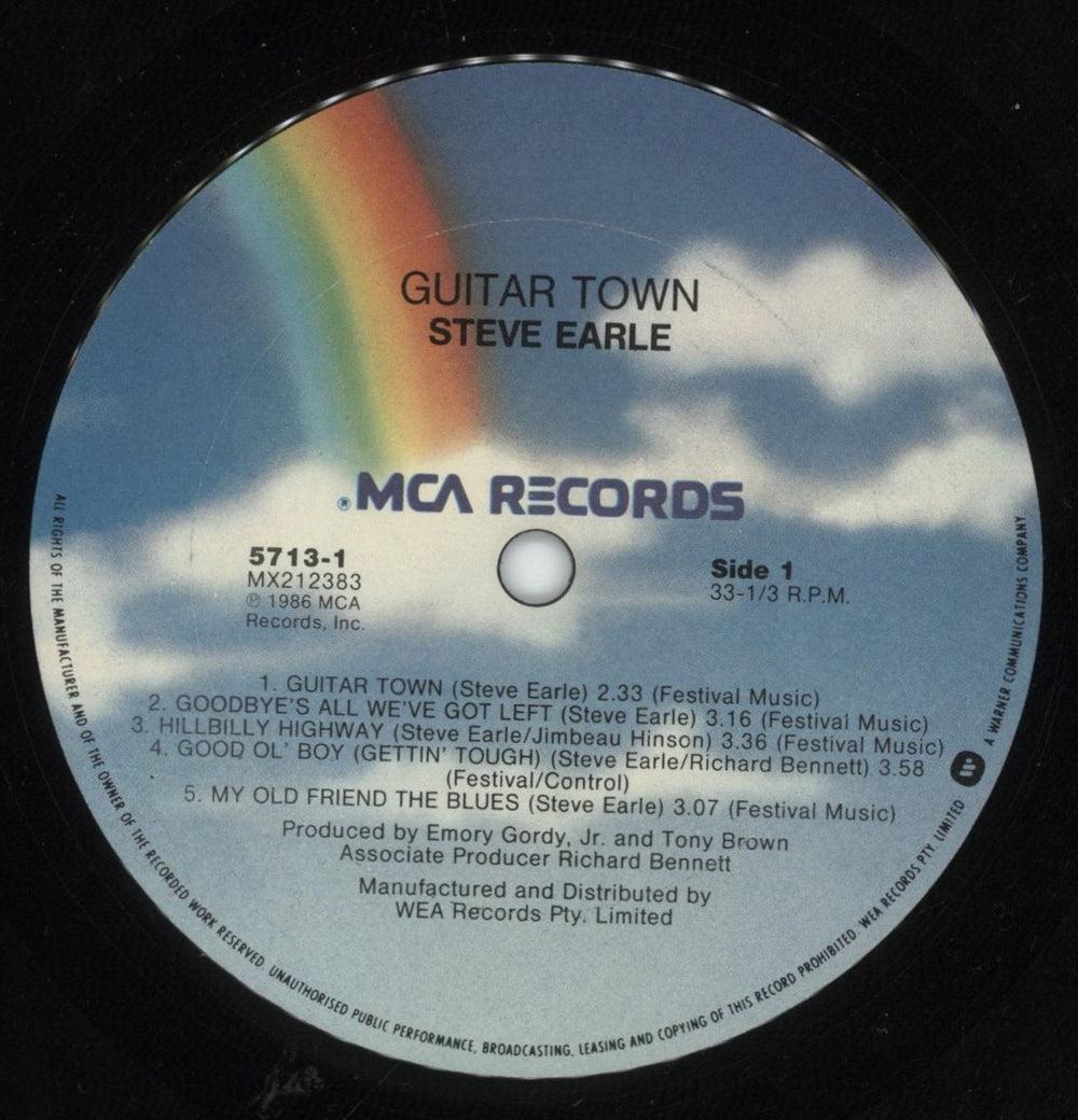 Steve Earle Guitar Town Australian vinyl LP album (LP record) EALLPGU878888